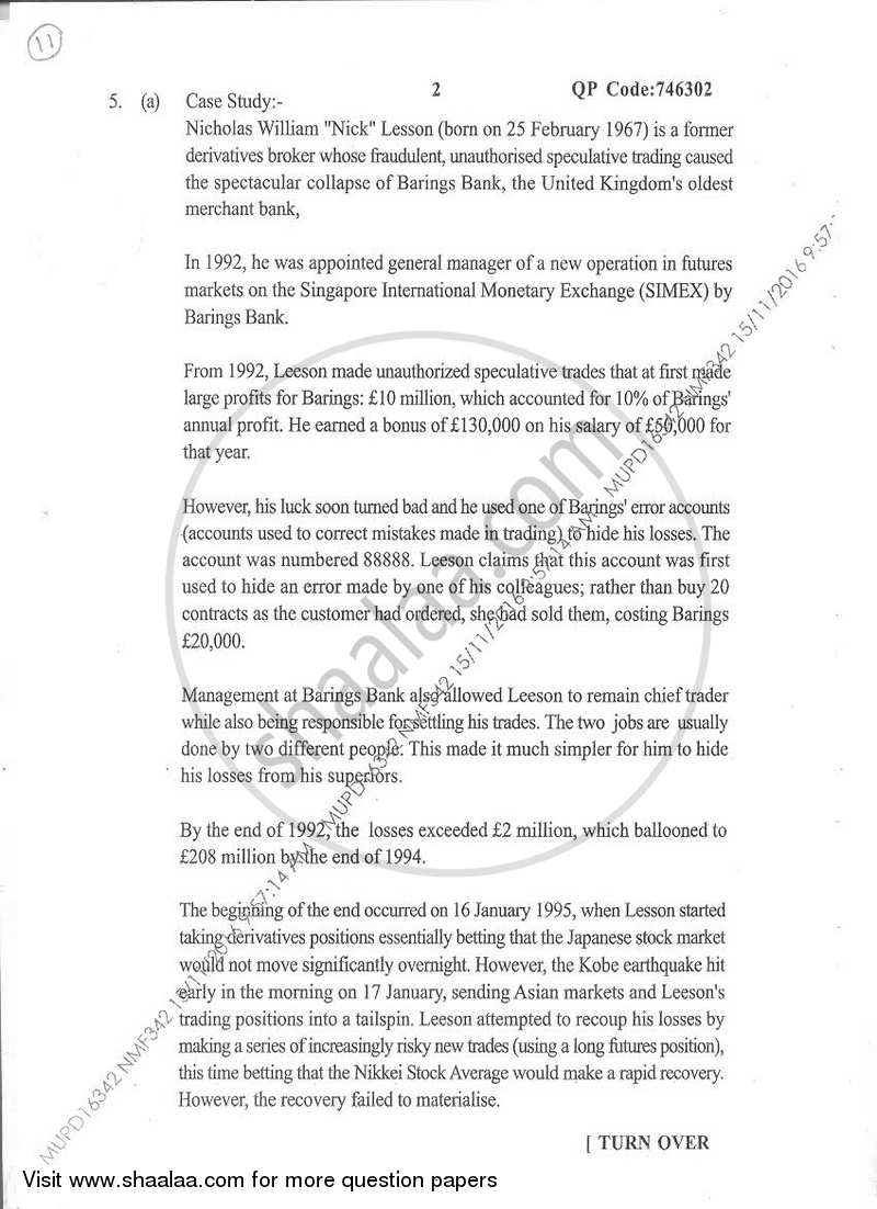 Commodity and Derivatives Market 2016-2017 - B.M.S - Semester 5 - University of Mumbai question paper with PDF download