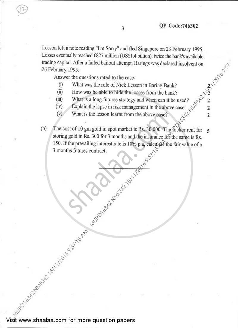 Commodity and Derivatives Market 2016-2017 - B.M.S - Semester 5 - University of Mumbai question paper with PDF download