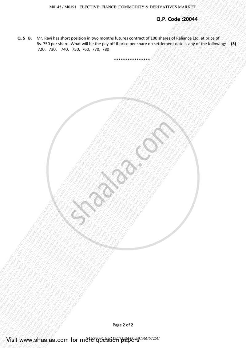 Commodity and Derivatives Market 2017-2018 - B.M.S - Semester 5 - University of Mumbai question paper with PDF download
