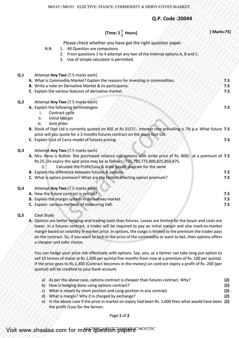 Commodity and Derivatives Market 2017-2018 - B.M.S - Semester 5 - University of Mumbai question paper with PDF download
