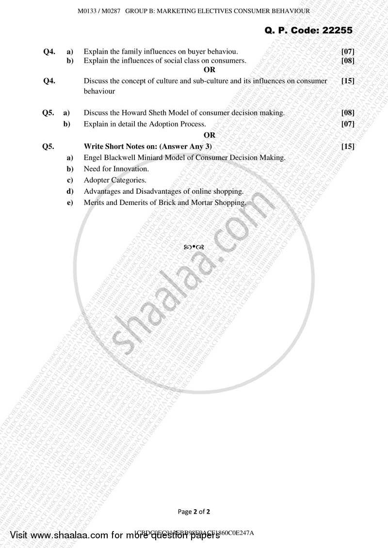 Consumer Behaviour 2017-2018 - B.M.S - Semester 3 - University of Mumbai question paper with PDF download