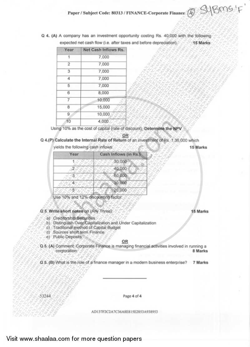 Corporate Finance 2018-2019 - B.M.S - Semester 3 - University of Mumbai question paper with PDF download