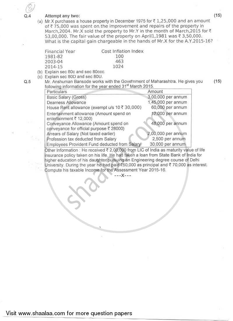 Elements of Direct & Indirect Taxes 2016-2017 - B.M.S - Semester 4 - University of Mumbai question paper with PDF download