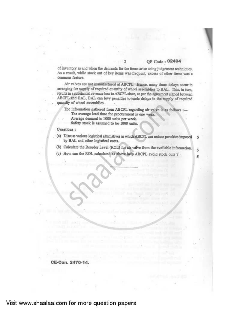 Elements of Logistics and Supply chain Management 2014-2015 - B.M.S - Semester 5 - University of Mumbai question paper with PDF download