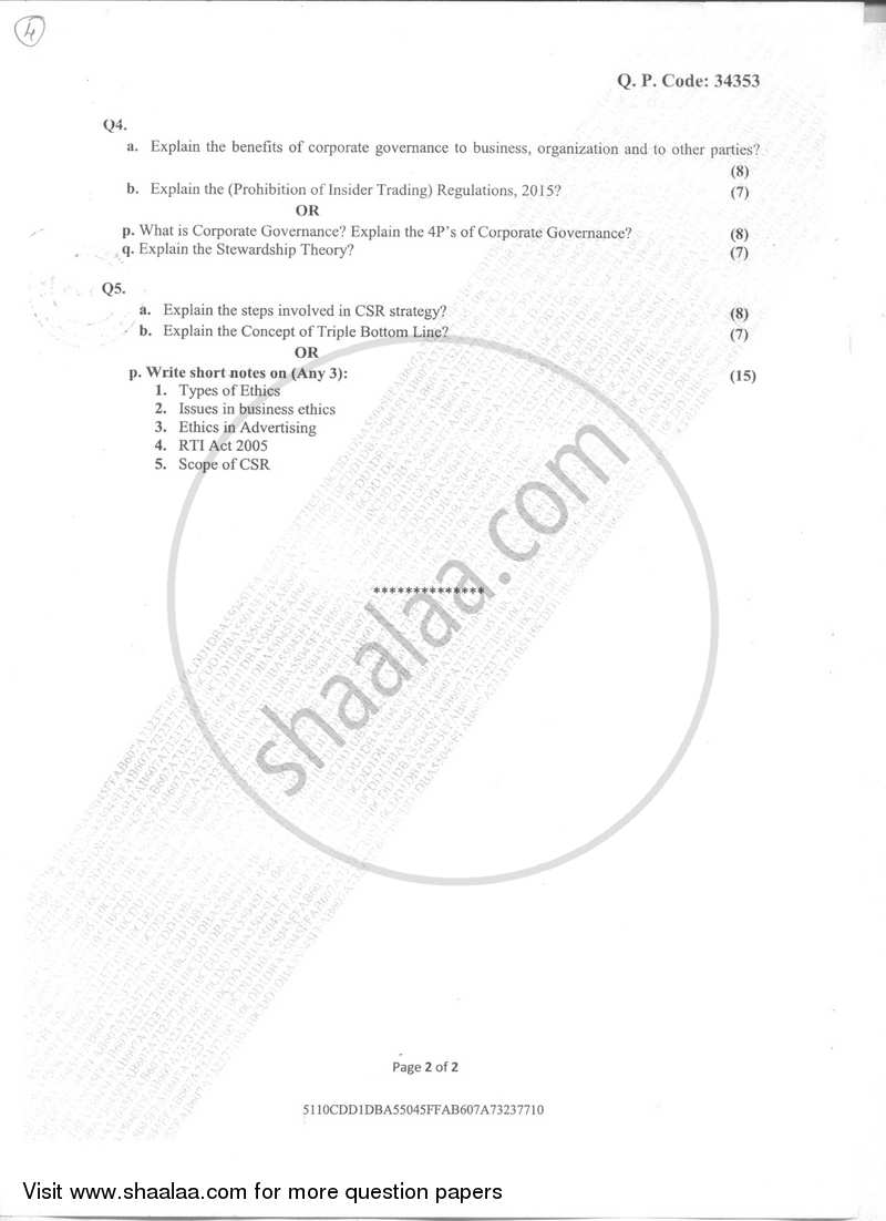 Foundation Course (Ethics and Governance ) 4 2017-2018 - B.M.S - Semester 4 - University of Mumbai question paper with PDF download