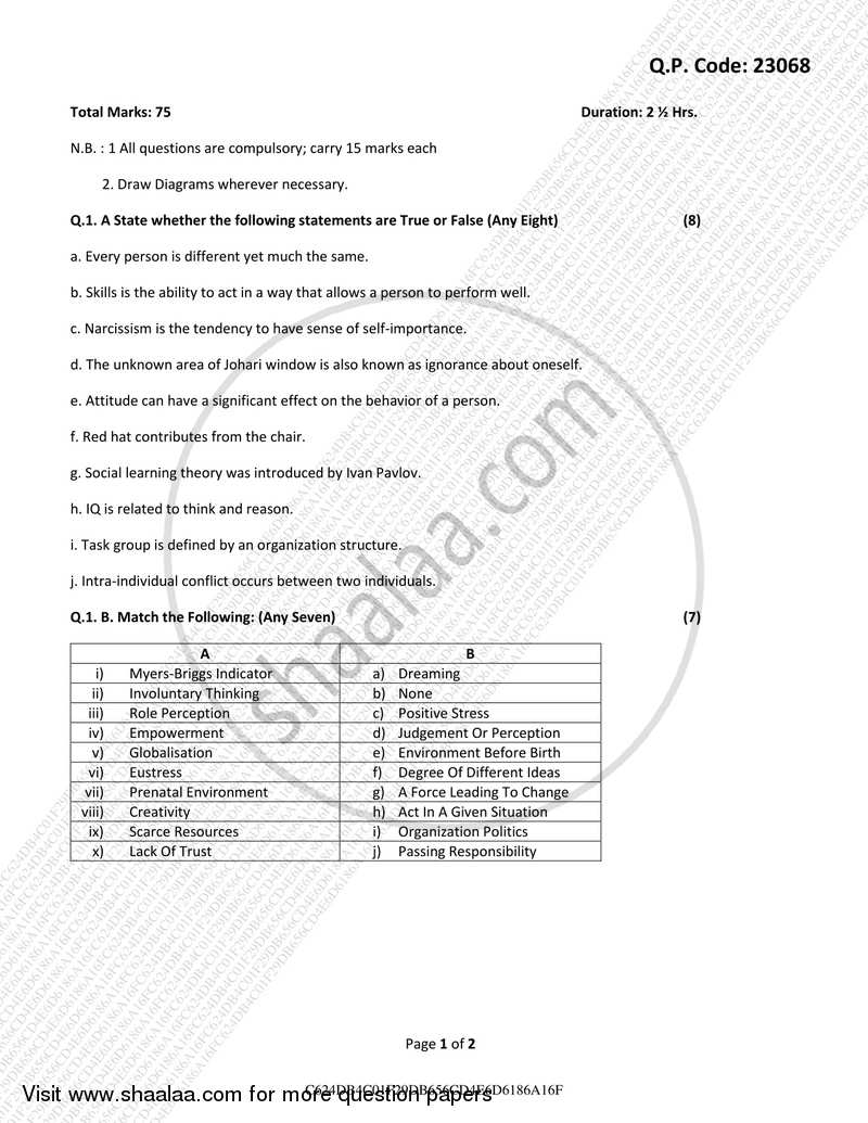 Foundation of Human Skills 2017-2018 - B.M.S - Semester 1 - University of Mumbai question paper with PDF download