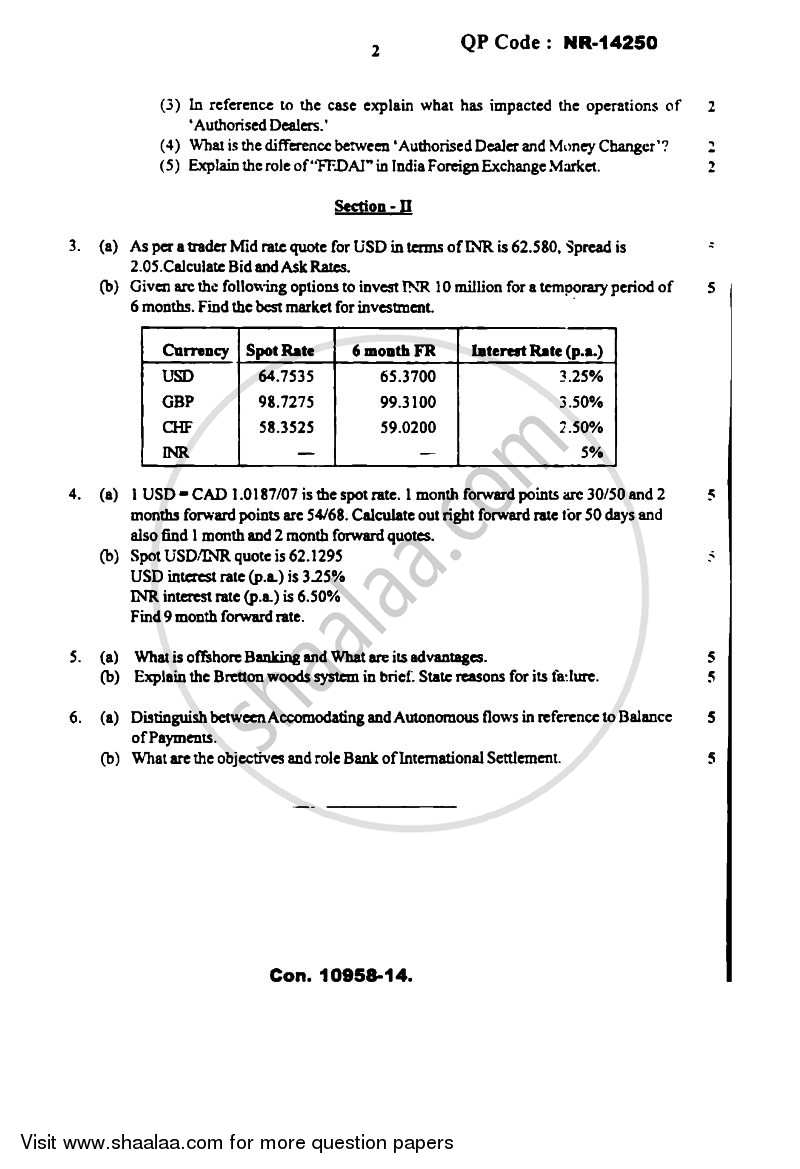 International Finance 2013-2014 - B.M.S - Semester 6 - University of Mumbai question paper with PDF download