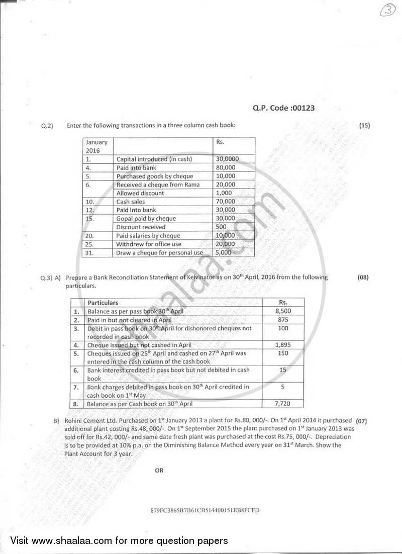 Introduction to Financial Accounts 2016-2017 - B.M.S - Semester 1 - University of Mumbai question paper with PDF download