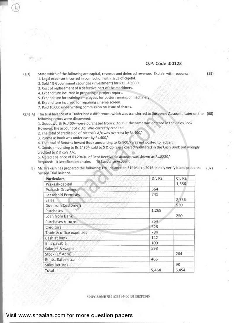 Introduction to Financial Accounts 2016-2017 - B.M.S - Semester 1 - University of Mumbai question paper with PDF download