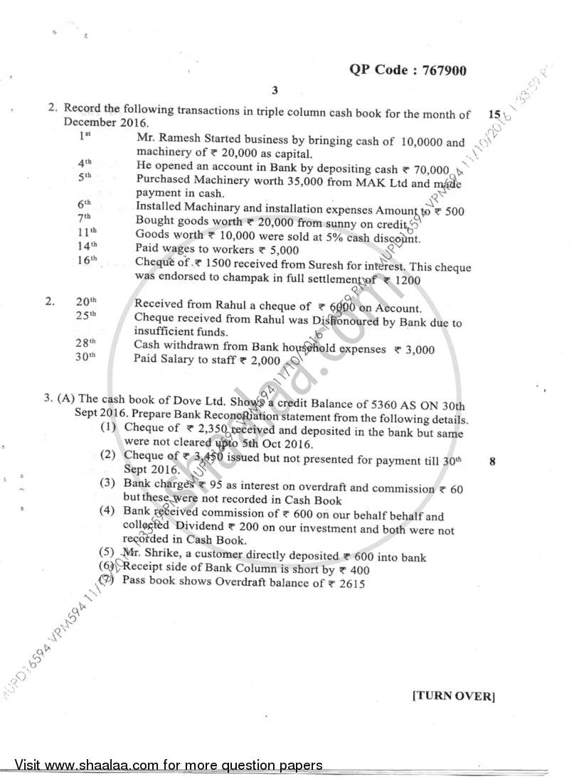 Introduction to Financial Accounts 2016-2017 - B.M.S - Semester 1 - University of Mumbai question paper with PDF download