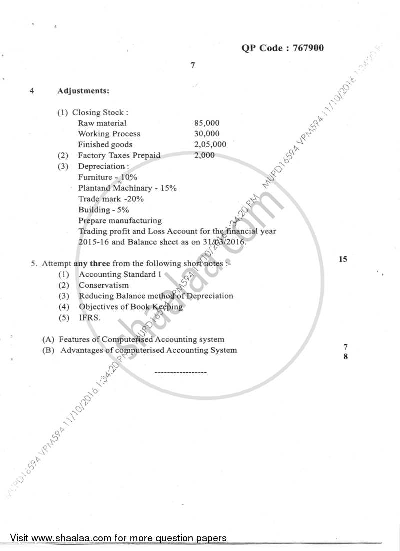 Introduction to Financial Accounts 2016-2017 - B.M.S - Semester 1 - University of Mumbai question paper with PDF download