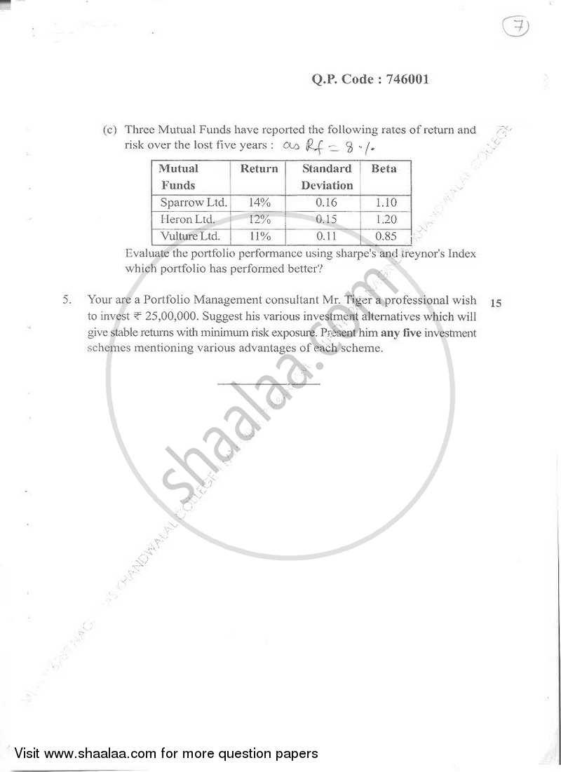 Investment Analysis & Portfolio Management 2016-2017 - B.M.S - Semester 5 - University of Mumbai question paper with PDF download