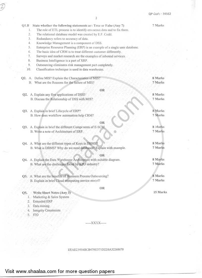 Information Technology in Business Management 2 2017-2018 - B.M.S - Semester 4 - University of Mumbai question paper with PDF download