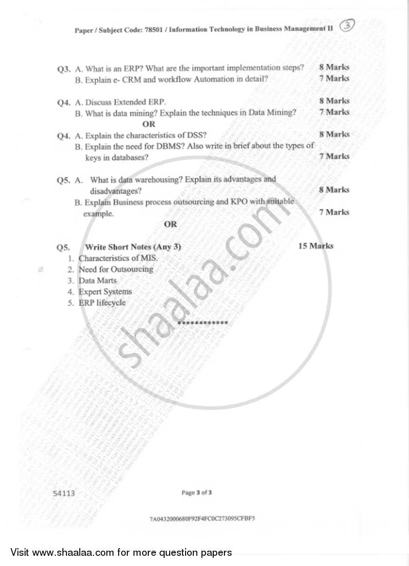 Information Technology in Business Management 2 2018-2019 - B.M.S - Semester 4 - University of Mumbai question paper with PDF download