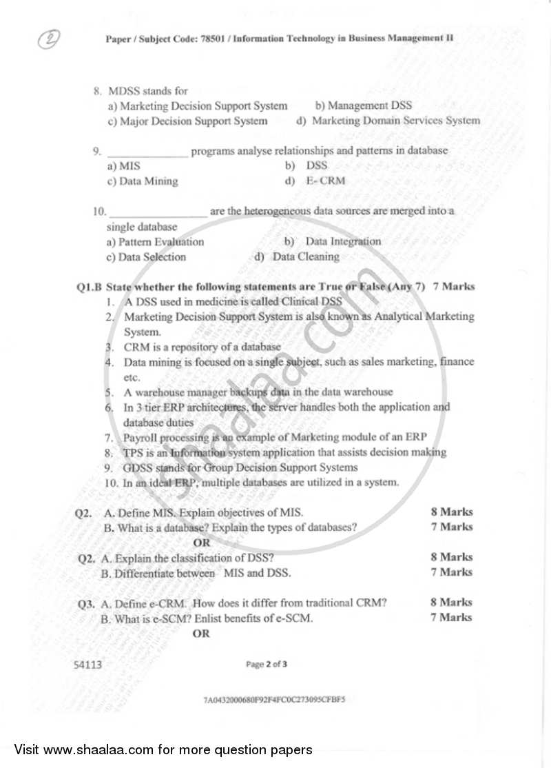 Information Technology in Business Management 2 2018-2019 - B.M.S - Semester 4 - University of Mumbai question paper with PDF download