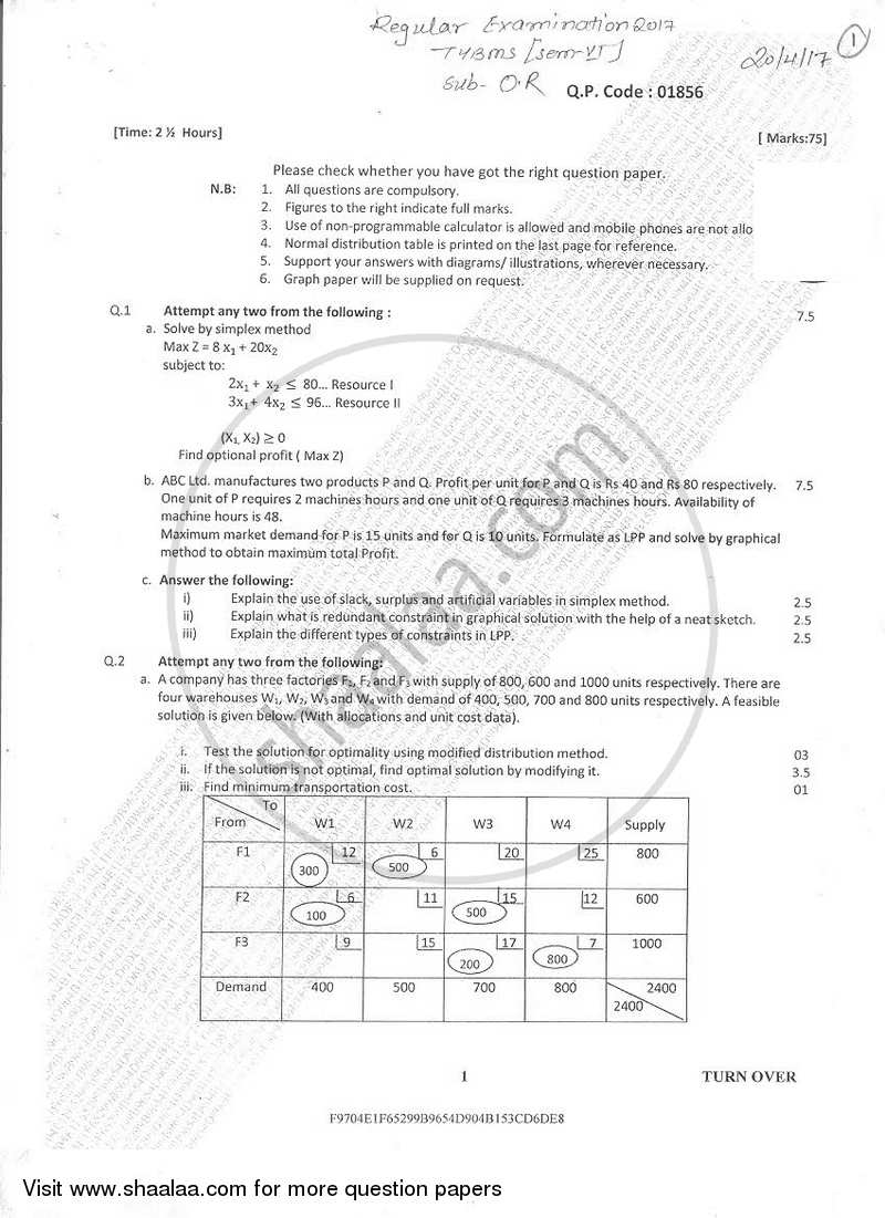 operations research question bank with answers pdf