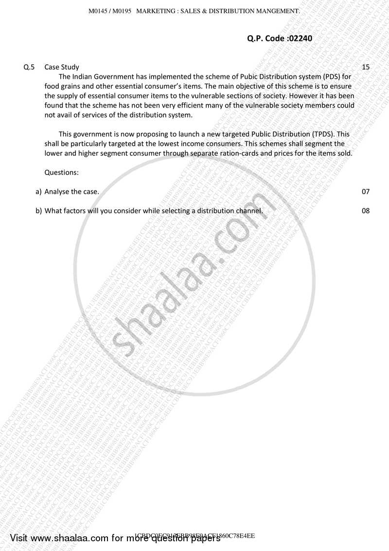 Sales and Distribution Management 2017-2018 - B.M.S - Semester 5 - University of Mumbai question paper with PDF download
