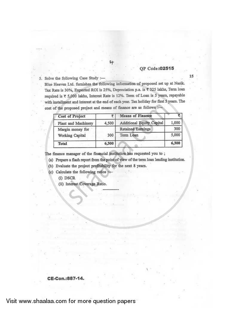 Special Studies in Finance 2014-2015 - B.M.S - Semester 5 - University of Mumbai question paper with PDF download