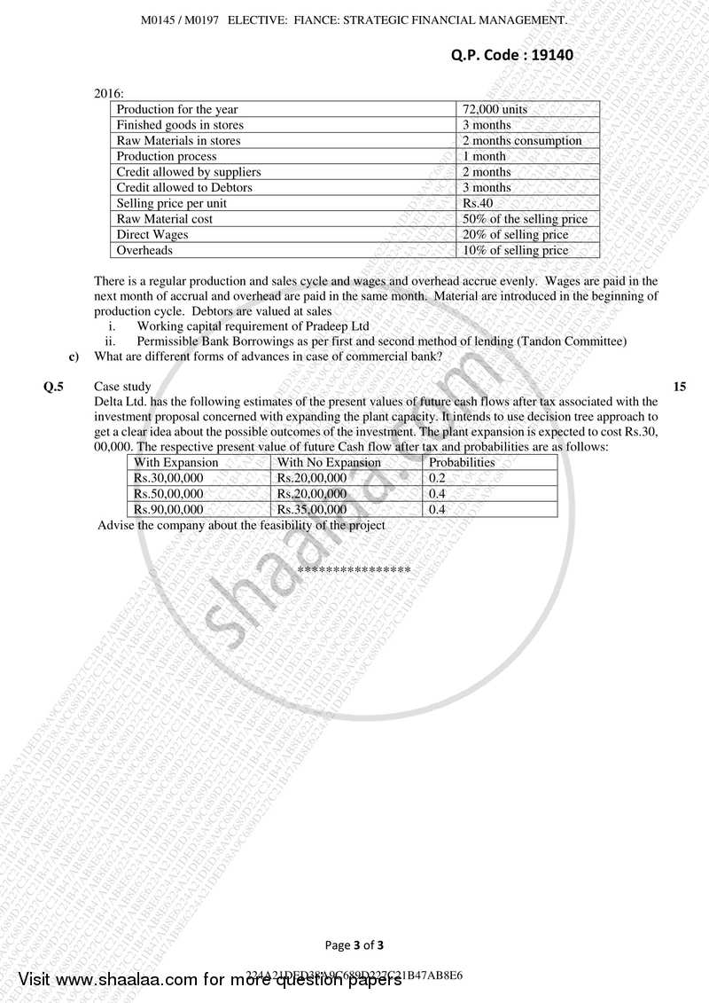 Strategic Financial Management 2017-2018 - B.M.S - Semester 5 - University of Mumbai question paper with PDF download