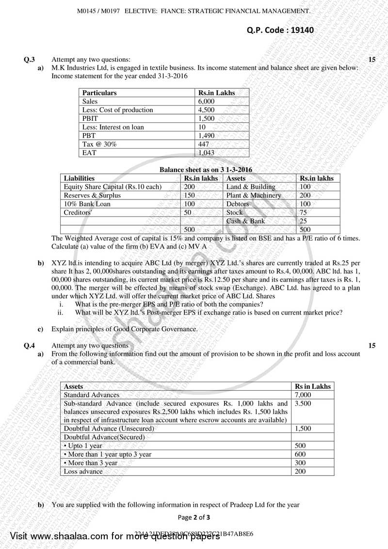 Strategic Financial Management 2017-2018 - B.M.S - Semester 5 - University of Mumbai question paper with PDF download