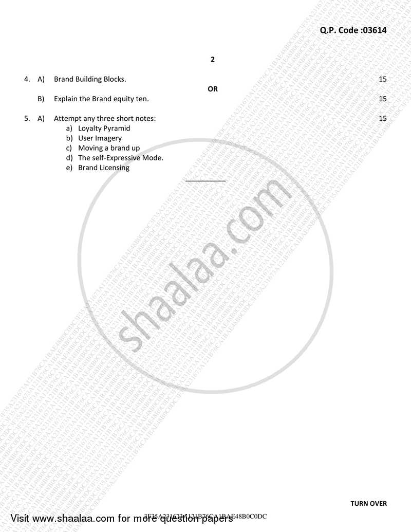 Brand Building 2017-2018 Semester 5 - University of Mumbai question paper with PDF download