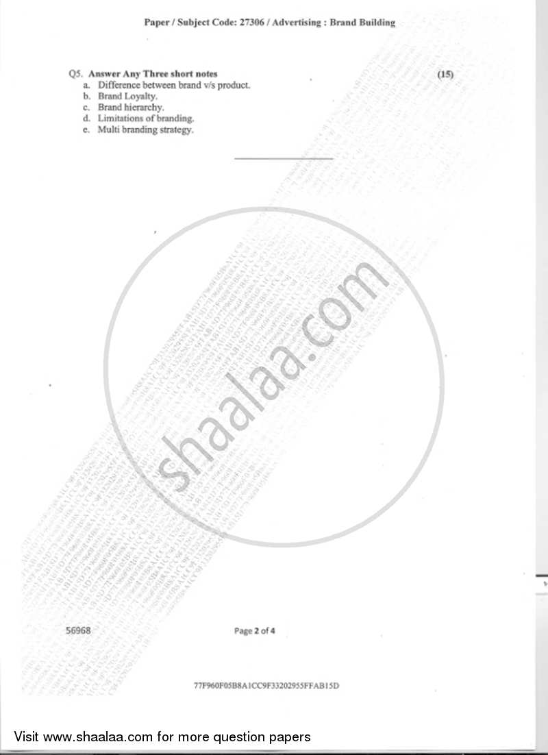 Brand Building 2018-2019 Semester 5 - University of Mumbai question paper with PDF download