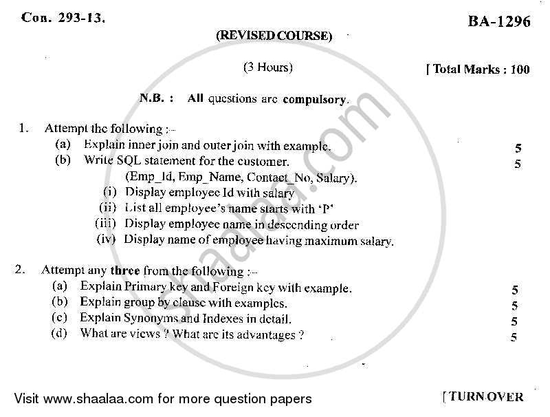 Advanced SQL 2013-2014 - B.Sc. - Semester 3 (SYBSc I.T) - University of Mumbai question paper with PDF download