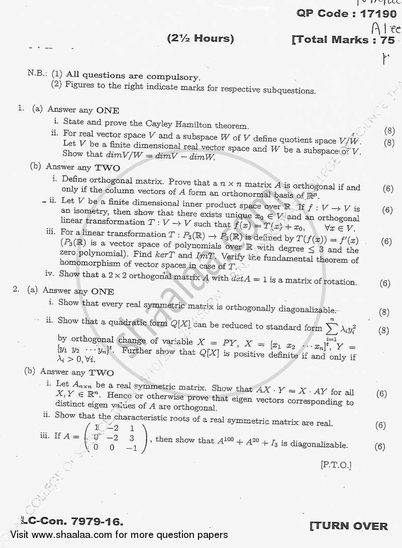 Algebra 1 2015-2016 - B.Sc. - Semester 5 (TYBSc) - University of Mumbai question paper with PDF download