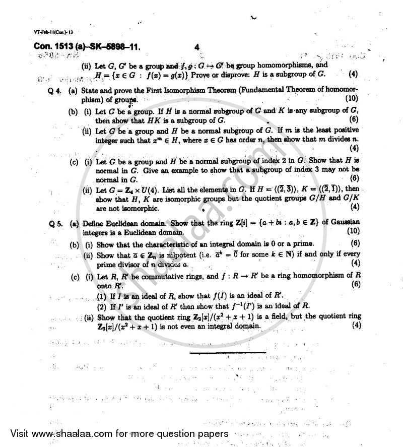 Algebra 2010-2011 - B.Sc. - Semester 5 (TYBSc) - University of Mumbai question paper with PDF download