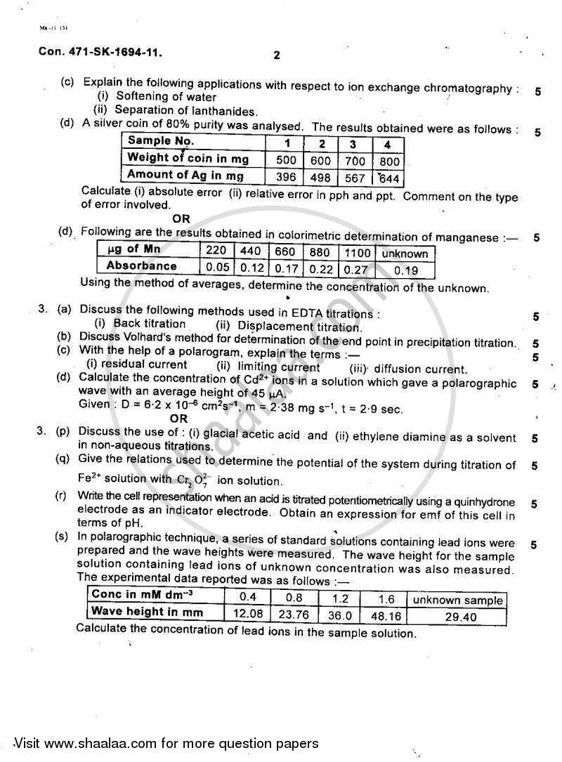 Analytical Chemistry 2010-2011 - B.Sc. - Semester 5 (TYBSc) - University of Mumbai question paper with PDF download