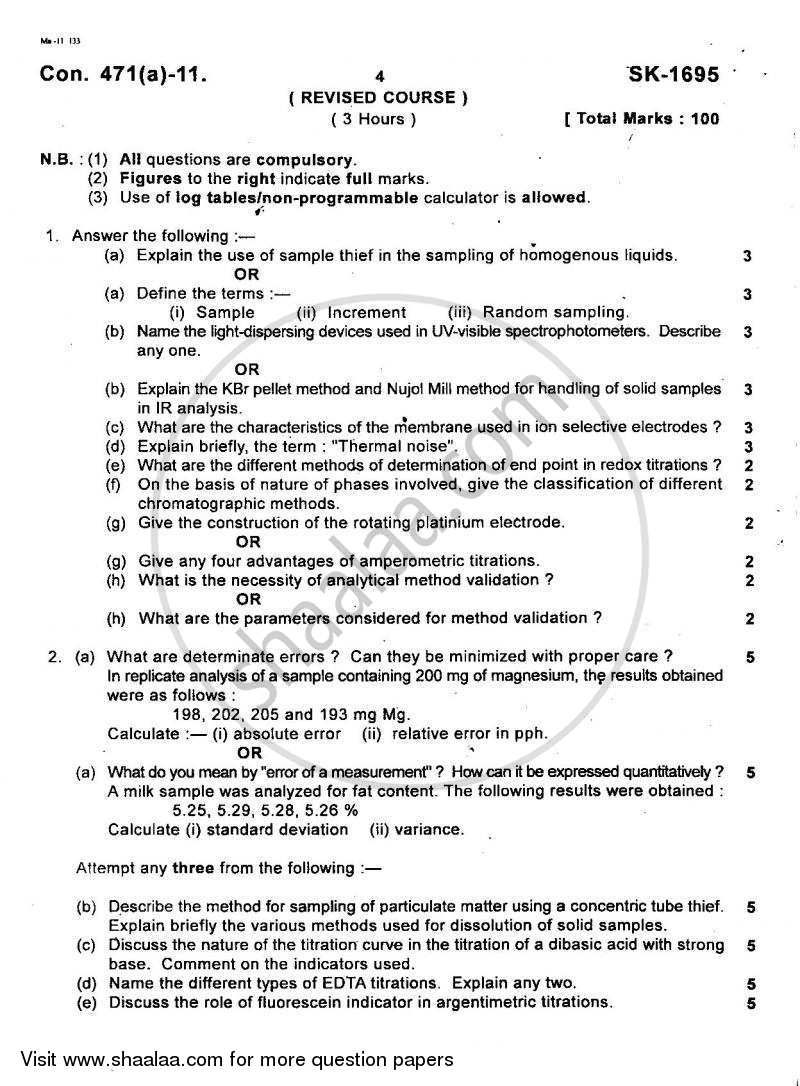 Analytical Chemistry 2010-2011 - B.Sc. - Semester 5 (TYBSc) - University of Mumbai question paper with PDF download