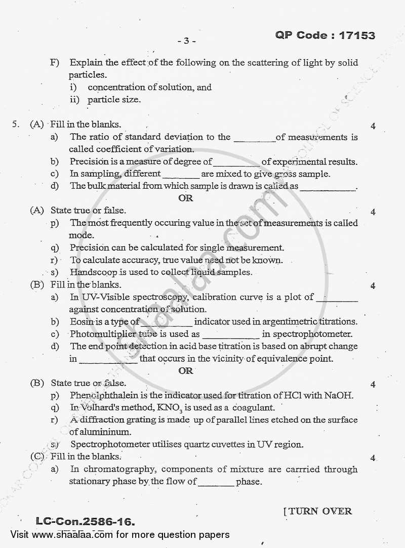 Analytical Chemistry 2015-2016 - B.Sc. - Semester 5 (TYBSc) - University of Mumbai question paper with PDF download