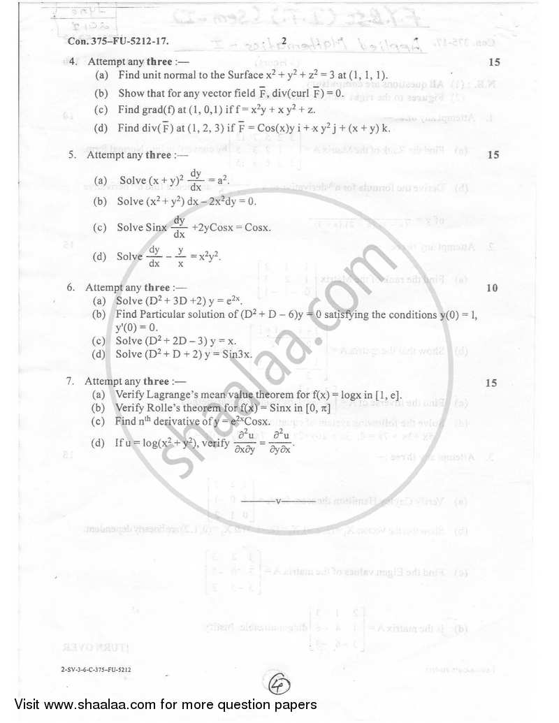Applied Mathematics 1 2016-2017 - B.Sc. - Semester 1 (FYBSc I.T) - University of Mumbai question paper with PDF download