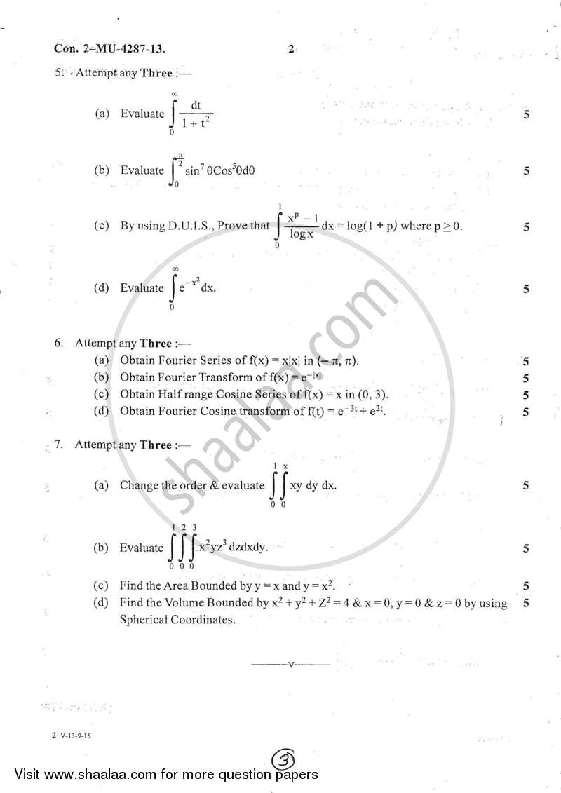 Applied Mathematics 2 2016-2017 - B.Sc. - Semester 2 (FYBSc I.T) - University of Mumbai question paper with PDF download