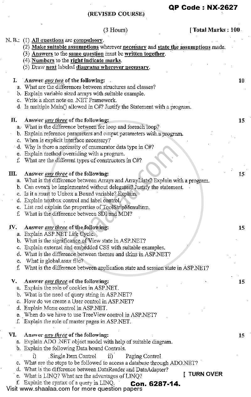 Asp.Net with C# 2013-2014 - B.Sc. - Semester 5 (TYBSc I.T) - University of Mumbai question paper with PDF download