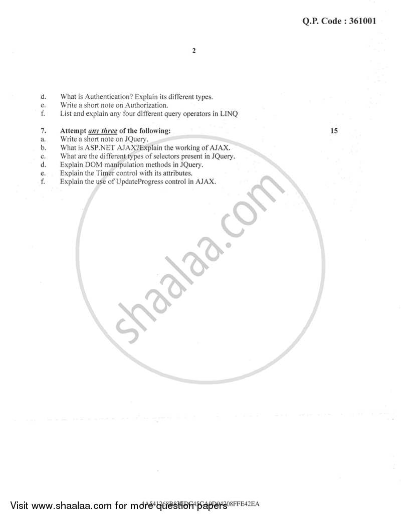 Asp.Net with C# 2016-2017 - B.Sc. - Semester 5 (TYBSc I.T) - University of Mumbai question paper with PDF download