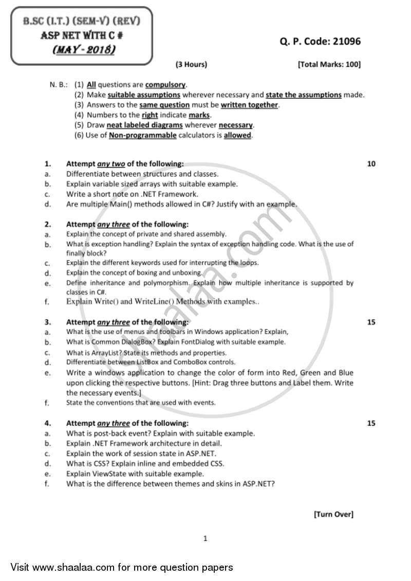 Asp.Net with C# 2017-2018 - B.Sc. - Semester 5 (TYBSc I.T) - University of Mumbai question paper with PDF download