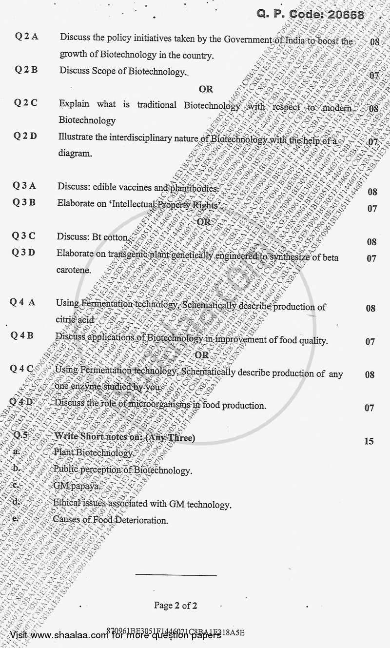 Basic Biotechnology 1 - Introduction to Biotechnology 2017-2018 - B.Sc. - Semester 1 (FYBSc) - University of Mumbai question paper with PDF download