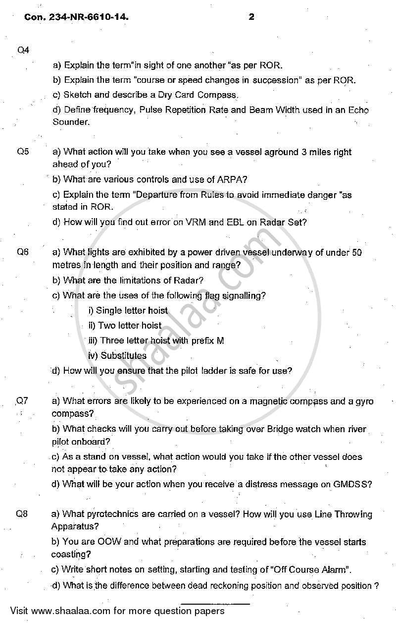 Basic of Bridge Watchkeekping Technology 2013-2014 - B.Sc. - 1st Year (FYBSc) - University of Mumbai question paper with PDF download