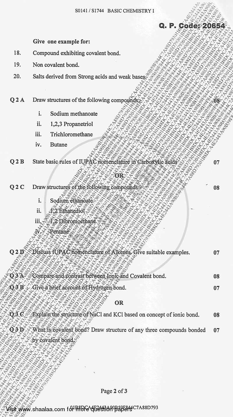 Basic Chemistry 1 2017-2018 - B.Sc. - Semester 1 (FYBSc) - University of Mumbai question paper with PDF download