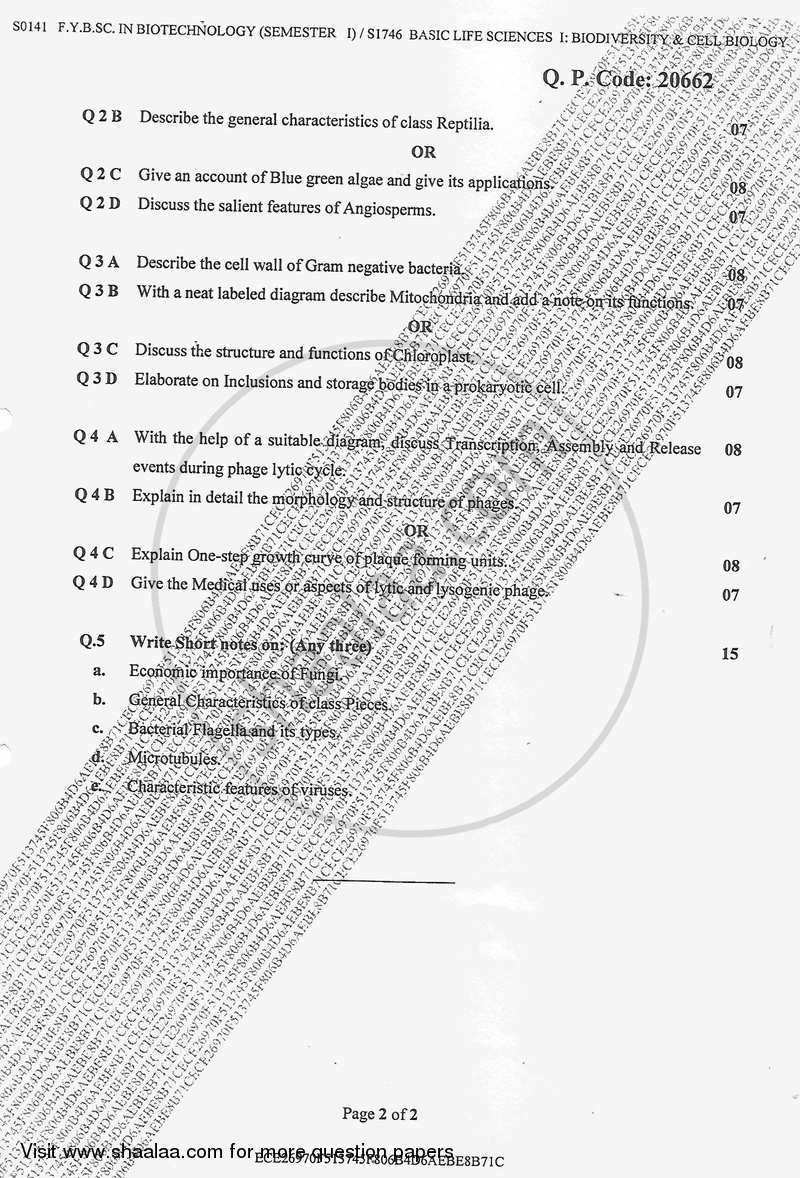 Basic Life Sciences 1 - Biodiversity and Cell Biology 2017-2018 - B.Sc. - Semester 1 (FYBSc) - University of Mumbai question paper with PDF download