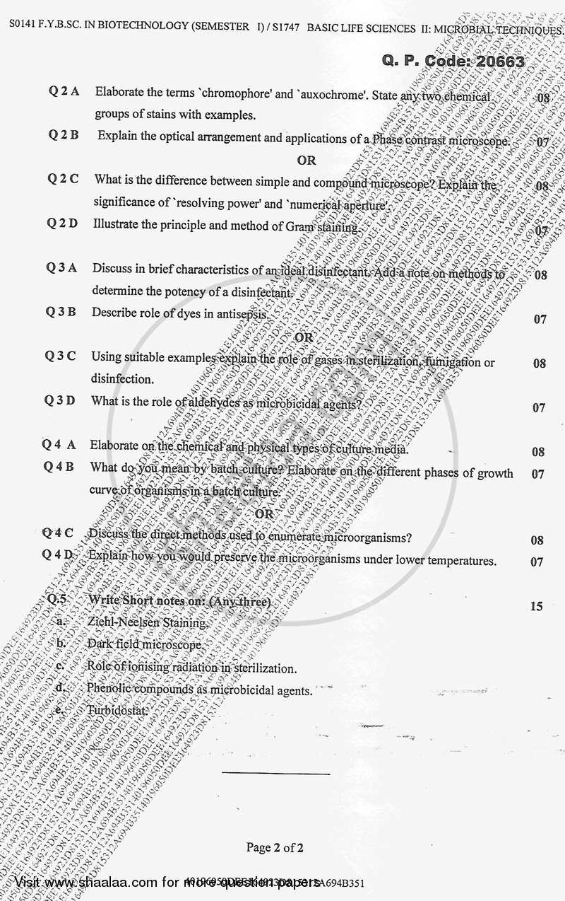 Basic Life Sciences 2 - Microbial Techniques 2017-2018 - B.Sc. - Semester 1 (FYBSc) - University of Mumbai question paper with PDF download