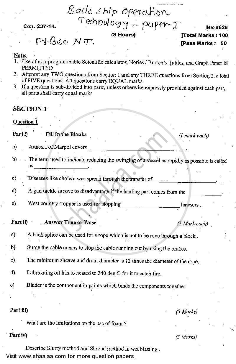 Basic Ship Operation Technology 2013-2014 - B.Sc. - 1st Year (FYBSc) - University of Mumbai question paper with PDF download