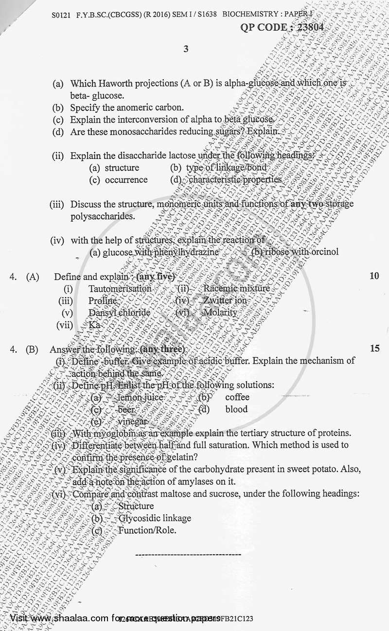 Biomolecules and Nutrition 2017-2018 - B.Sc. - Semester 1 (FYBSc) - University of Mumbai question paper with PDF download