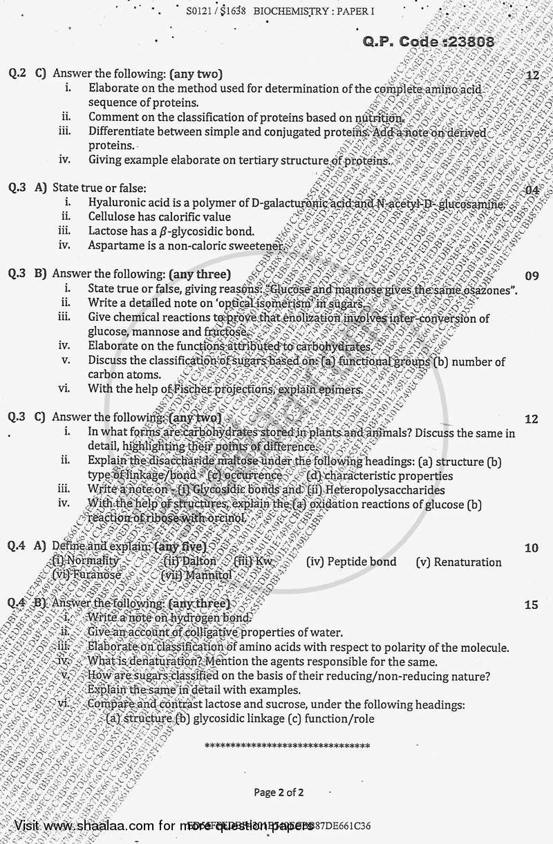 Biomolecules and Nutrition 2017-2018 - B.Sc. - Semester 2 (FYBSc) - University of Mumbai question paper with PDF download