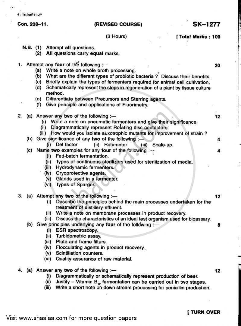 Bioprocess Technology 2010-2011 - B.Sc. - Semester 5 (TYBSc) - University of Mumbai question paper with PDF download