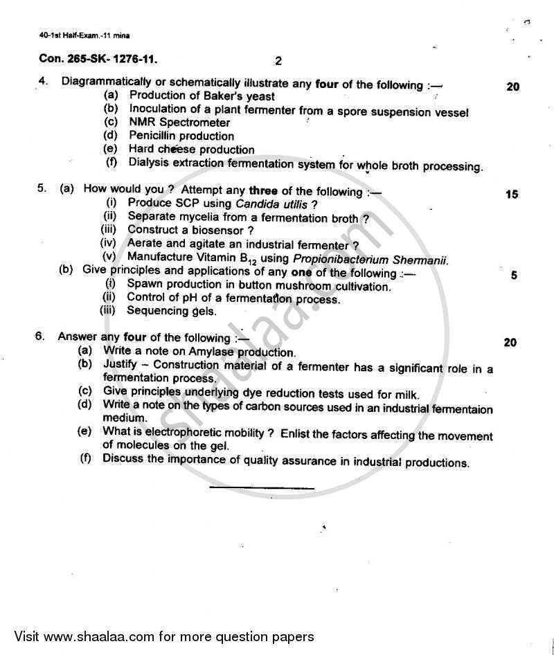 Bioprocess Technology 2010-2011 - B.Sc. - Semester 5 (TYBSc) - University of Mumbai question paper with PDF download