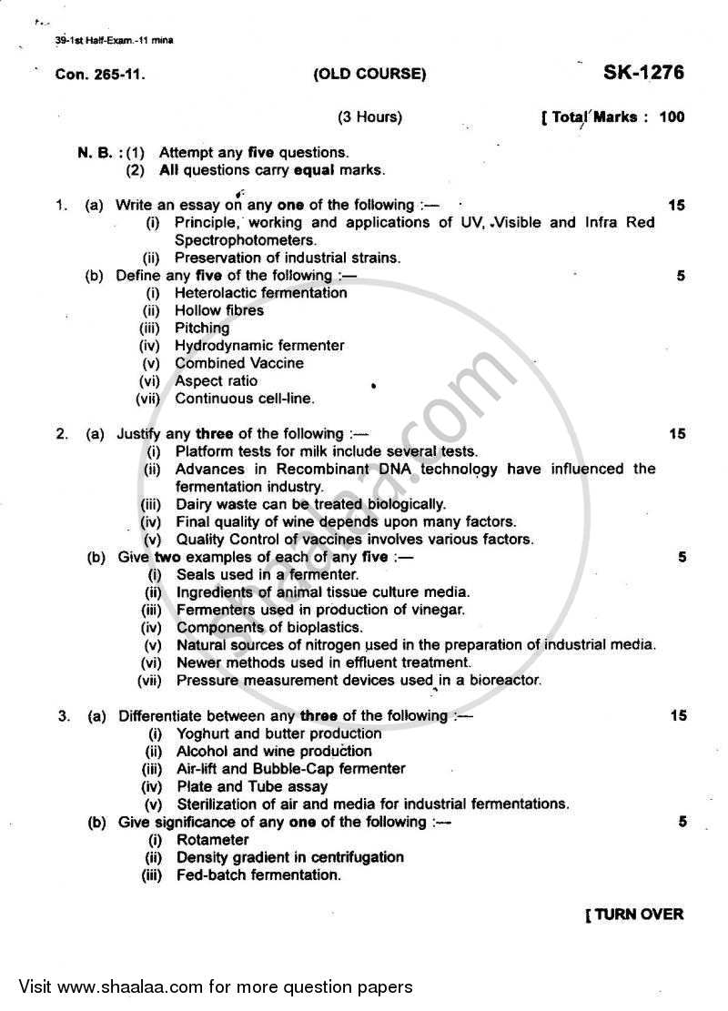 Bioprocess Technology 2010-2011 - B.Sc. - Semester 5 (TYBSc) - University of Mumbai question paper with PDF download