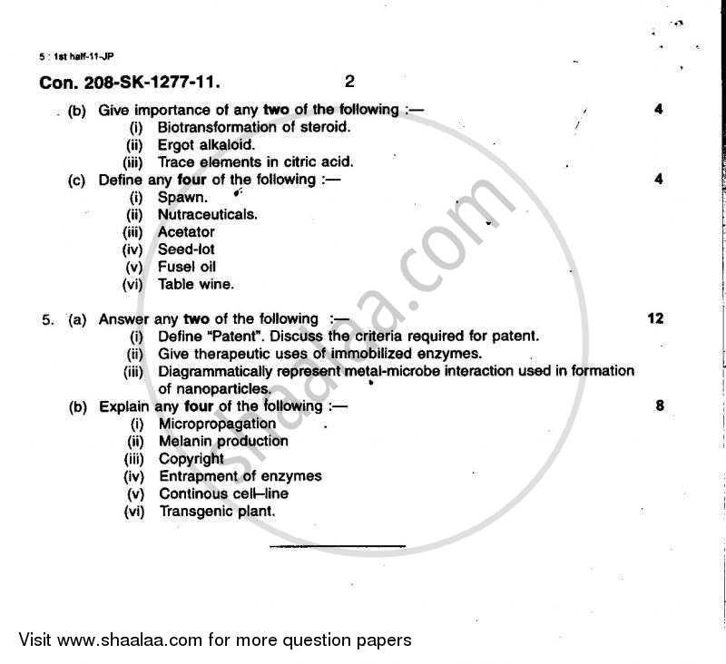 Bioprocess Technology 2010-2011 - B.Sc. - Semester 5 (TYBSc) - University of Mumbai question paper with PDF download