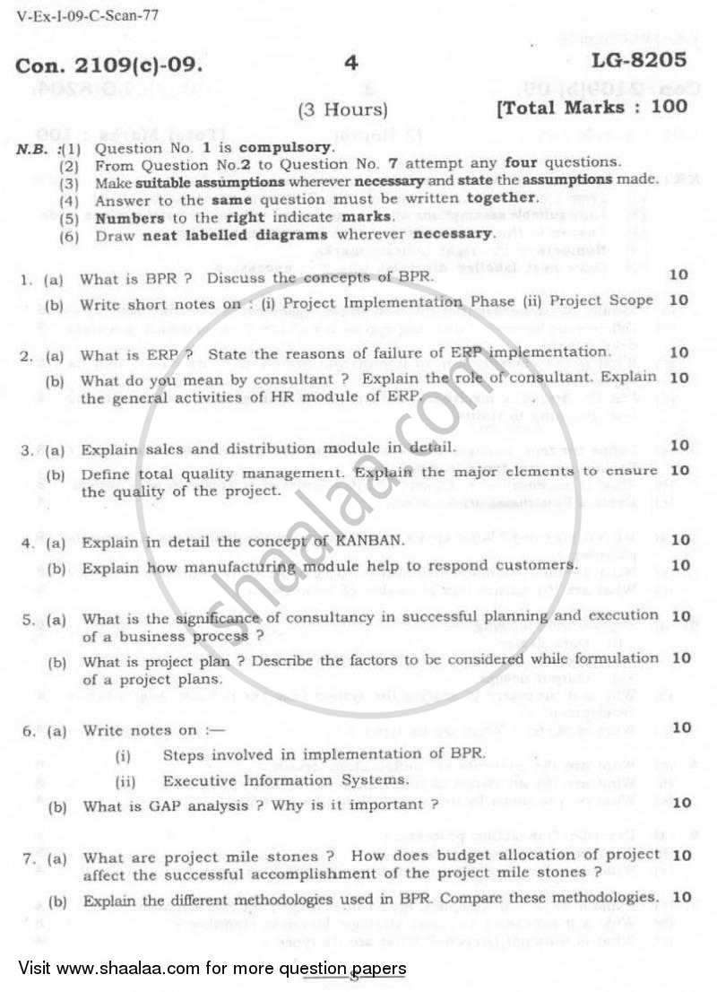 Business Process Reengineering 2008-2009 - B.Sc. - Semester 5 (TYBSc I.T) - University of Mumbai question paper with PDF download
